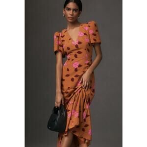 Rhode Anton Midi Dress Size 14 Pink and maroon floral